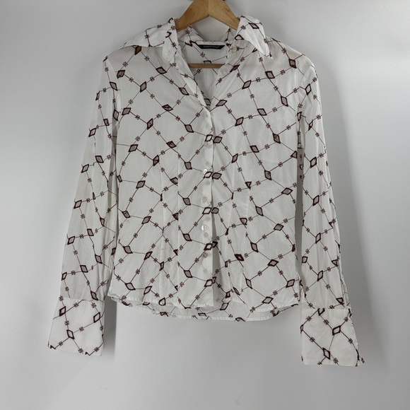 Samuel Dong 100 % cotton button down shirt embroidered  cut out detail Small - Picture 15 of 15